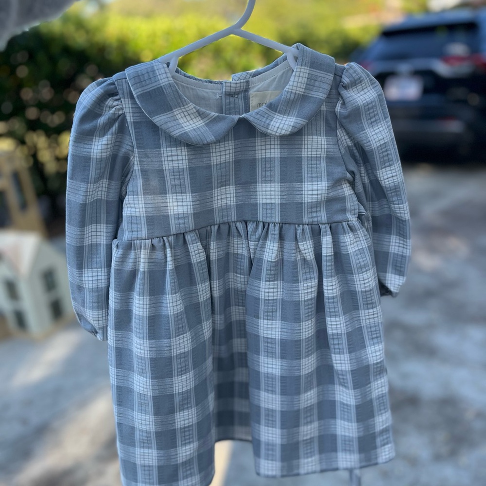 Elegant Gray Plaid Kids Dress